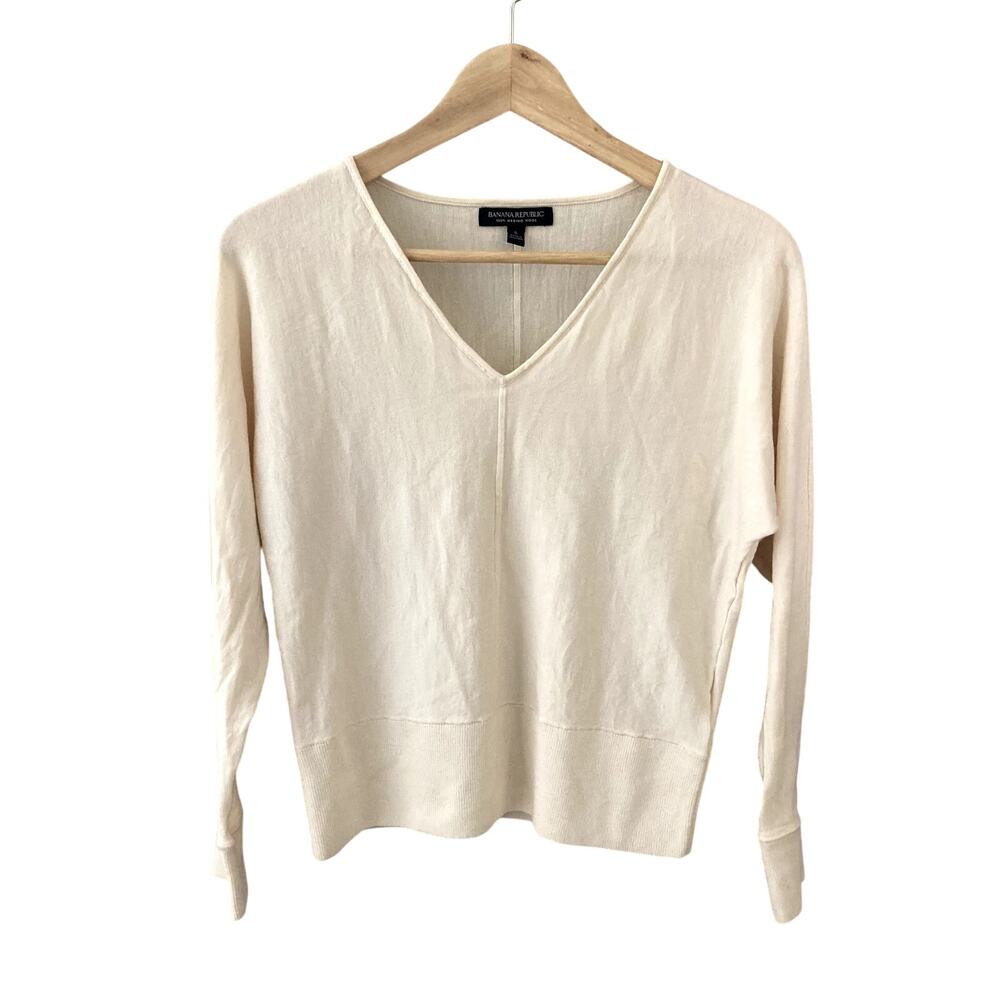 Banana Republic Washable Merino Dolman-Sleeve Sweater Cream Small